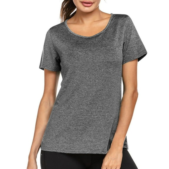 Jalioing Women's Athletic T Shirt Open Back Short Sleeve Crew Neck Running Sport Shirts Summer Gym Workout Outfits
