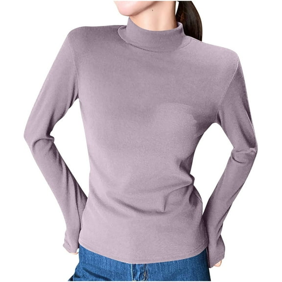 Jalioing Women's Basic Shirt Solid Color Long Sleeve Mock Neck Slim Pullover Tee Fall Casual Comfy Undershirts