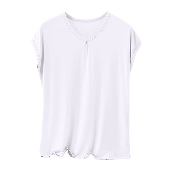 Jalioing Women's Basic Sleep Shirt Cap Sleeve Round Neck Pajama Tops Solid Color Soft Cozy Undershirt Tops