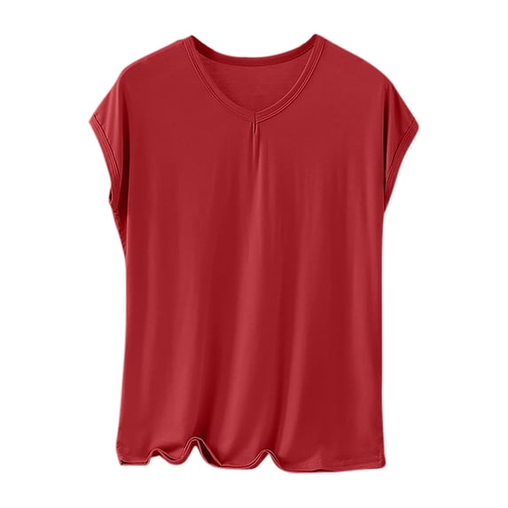 Jalioing Women's Basic Sleep Shirt Cap Sleeve Round Neck Pajama Tops Solid Color Soft Cozy Undershirt Tops