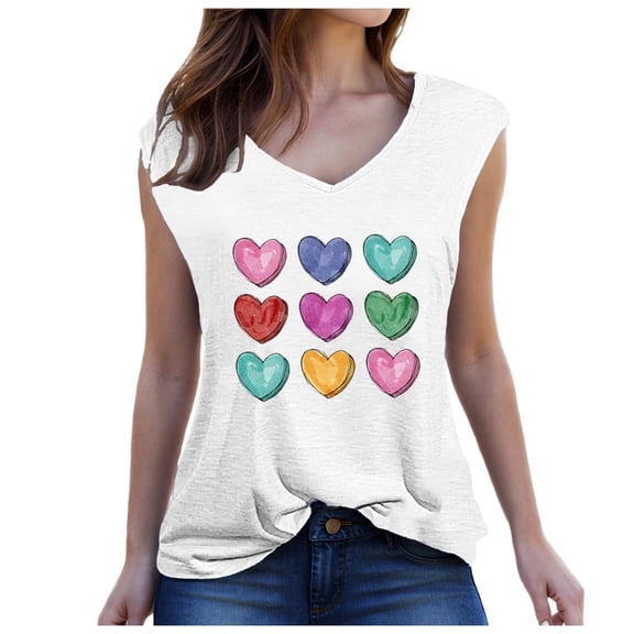 Jalioing Women's Basic Tank Tops Summer V Neck Sleeveless Tee Shirt Casual Loose Tops Outfits Trendy