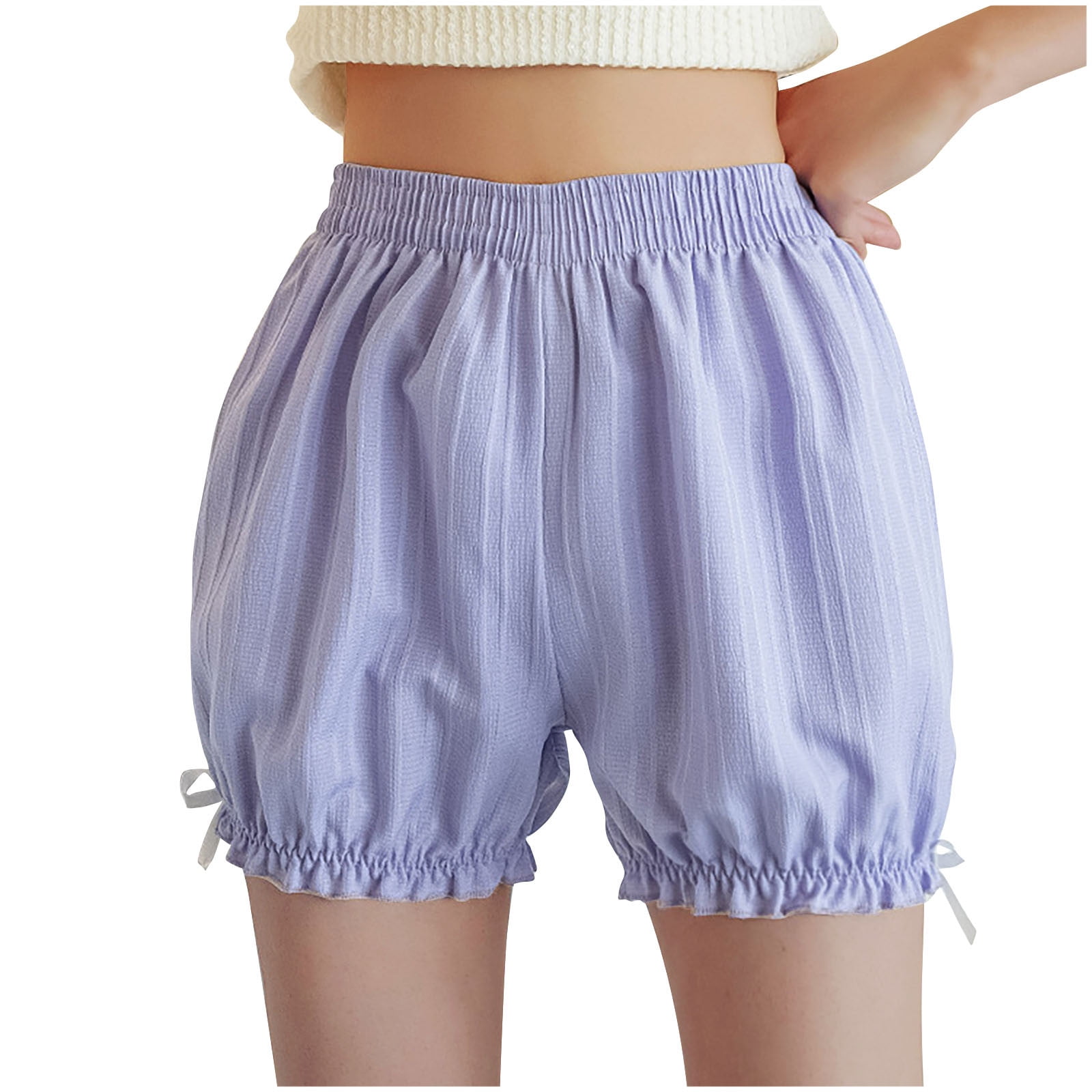 Jalioing Women's Bloomers Ruched Breathable Elastic Cuff Shorts Ladies Plus Size Summer Loose Pattipants M-4XL