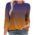 thumbnail image 1 of Jalioing Women's Blouses Crew Neck Pleated Front Casual Tunic Tops 3/4 Sleeve Gradient Fashion Summer Shirts, 1 of 5