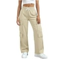 thumbnail image 1 of Jalioing Women's Casual Cargo Pants High Waist Drawstring Outdoor Athletic Trousers Straight Leg Workout Pants, 1 of 9