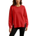 thumbnail image 1 of Jalioing Women's Casual Pullover Shirts Oversized Long Sleeve Side Slit Sweatshirts Solid Fashion Crew Neck Tops, 1 of 9