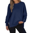 thumbnail image 1 of Jalioing Women's Casual Pullover Shirts Oversized Long Sleeve Side Slit Sweatshirts Solid Fashion Crew Neck Tops, 1 of 9
