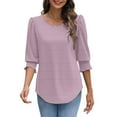 thumbnail image 1 of Jalioing Women's Casual Striped Shirts 3/4 Puff Sleeve Crew Neck Fashion Tunic Blouses Summer Dressy Tops, 1 of 5