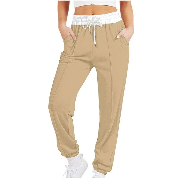 Jalioing Women's Casual Sweatpants with Pockets Stretch Waist Drawstring Workout Pants Trendy Running Trousers