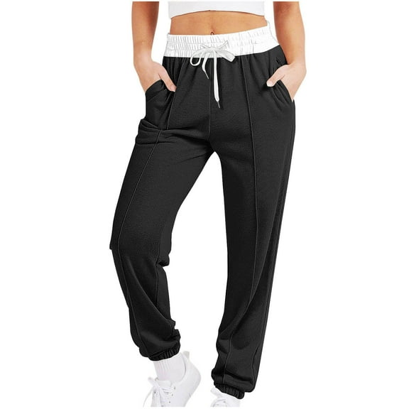Jalioing Women's Casual Sweatpants with Pockets Stretch Waist Drawstring Workout Pants Trendy Running Trousers