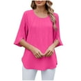thumbnail image 1 of Jalioing Women's Chiffon Shirts Half Sleeve Crew Neck Summer Fashion Blouses Casual Trendy Plain Tops, 1 of 7