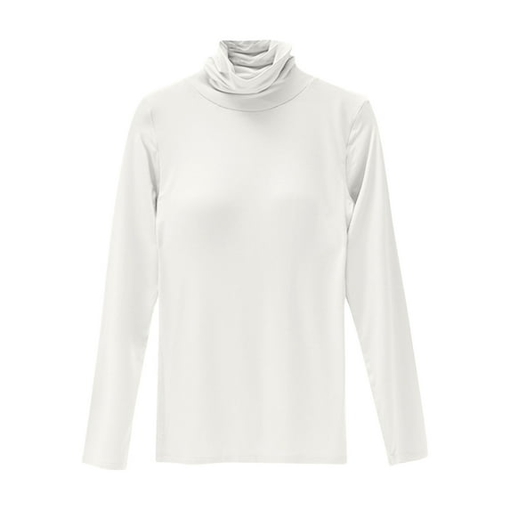 Jalioing Women's Cotton Shirt Turtle Neck Long Sleeve Undershirt with Padded Soft Comfy Basic Plain Tees Tops
