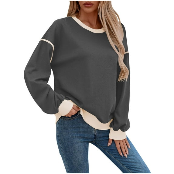 Jalioing Women's Crew Neck Sweatshirt Lightweight Trendy Long Sleeve Pullover Tops Fashion Casual Athletic Shirts