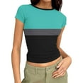 thumbnail image 1 of Jalioing Women's Crop Tops Fashion Color Block Short Sleeve Crew Neck Slim Shirts Ribbed Knit Summer Trendy T Shirt, 1 of 5