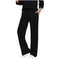 thumbnail image 1 of Jalioing Women's Drawstring Trousers Casual Ribbed Elastic Waist Athletic Pants Solid Basic Lounge Pants with Pocket, 1 of 7