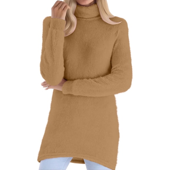 Jalioing Women's Fleece Shirts Thermal Solid Long Sleeve High Neck Winter Tops Soft Warm Fuzzy Blouses