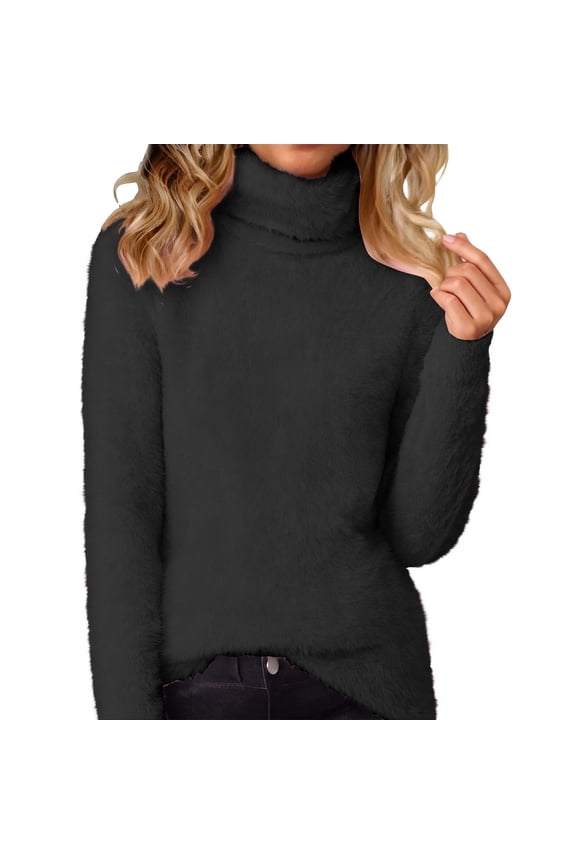 Women's Fleece Shirts Thermal Solid Long Sleeve High Neck Winter Tops Soft Warm Fuzzy Blouses