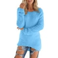 thumbnail image 1 of Jalioing Women's Fuzzy Blouse Single-Sided Fleece Crewneck Tunic Solid Color Long Sleeve Mid-Long Slim Tops (3X-Large, Light Blue), 1 of 5