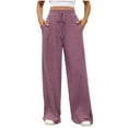 thumbnail image 1 of Jalioing Women's High Waist Casual Athletic Pants Wide Leg Drawstring Workout Trousers Solid Ribbed Lounge Pants, 1 of 6