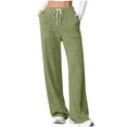 thumbnail image 1 of Jalioing Women's High Waist Casual Athletic Pants Wide Leg Drawstring Workout Trousers Solid Ribbed Lounge Pants, 1 of 6