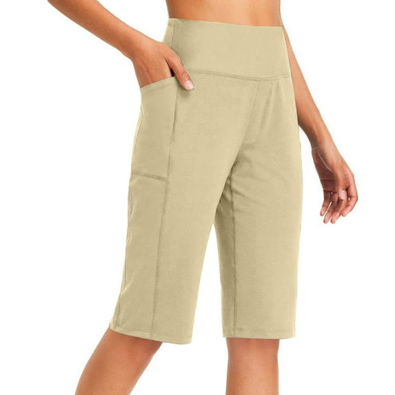 Jalioing Women's High Waist Knee Length Shorts Stretchy Loose Hip Lift Yoga Shorts Athletic Workout Shorts