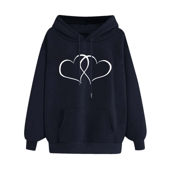 Jalioing Women's Hooded Sweatshirt Long Sleeve Hooded Heart Pattern Print Baggy Trackshirt with Pockets (Medium, Black)