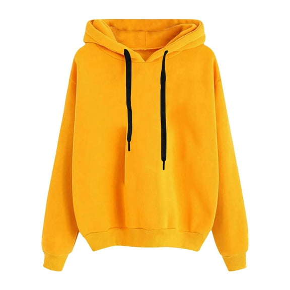 Jalioing Women's Hooded Sweatshirts Casual Long Sleeve Drawstring Hoodies Solid Color Basic Pullover Shirts