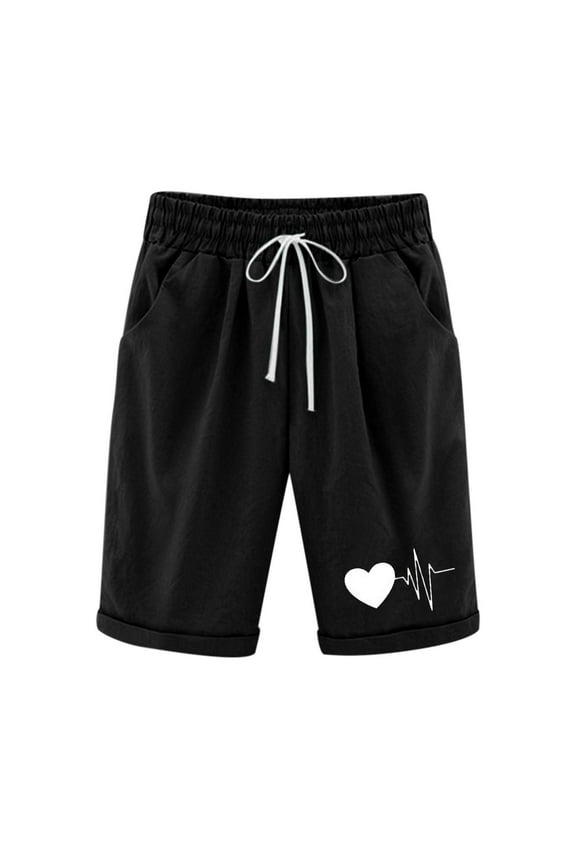 Women's Knee Length Shorts Cotton Linen Half Trouser Summer Plus Size Casual Straight Short Pant (Small, Black)