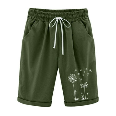 Jalioing Women's Knee Length Shorts Cotton Linen Half Trouser Summer Plus Size Casual Straight Short Pant