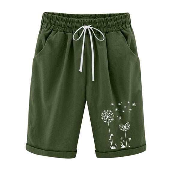 Jalioing Women's Knee Length Shorts Cotton Linen Half Trouser Summer Plus Size Casual Straight Short Pant