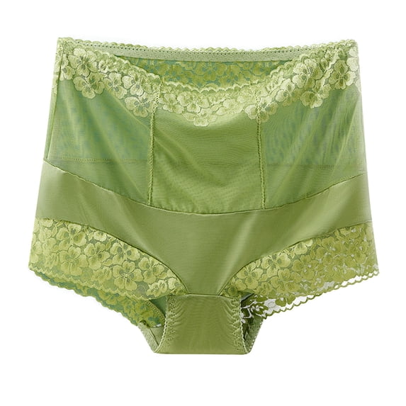 Jalioing Women's Lace Underwear Briefs High Waist Panties Full Coverage Butt-Lifting Solid Color Tight Panty (XX-Large, Green)