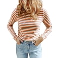 thumbnail image 1 of Jalioing Women's Long Sleeve Cotton T Shirt Casual Striped Mock Neck Shirts Fall Casual Trendy Pullover Tees, 1 of 6