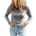 thumbnail image 1 of Jalioing Women's Long Sleeve Cotton T Shirt Casual Striped Mock Neck Shirts Fall Casual Trendy Pullover Tees, 1 of 6