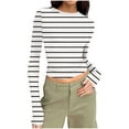 thumbnail image 1 of Jalioing Women's Long Sleeve Crop Tops Fashion Striped Slim Stretchy T Shirt Fall Going Out Trendy Shirts, 1 of 7