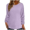 thumbnail image 1 of Jalioing Women's Long Sleeve Plush Shirt Fuzzy Fleece Crew Neck Solid Pullover Tee Fashion Casual Thermal Tops, 1 of 6
