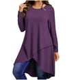 thumbnail image 1 of Jalioing Women's Long Sleeve Tunic Tops Round Neck Irregular Mid-Length Shirts Fashion Loose Blouses Outfits, 1 of 7