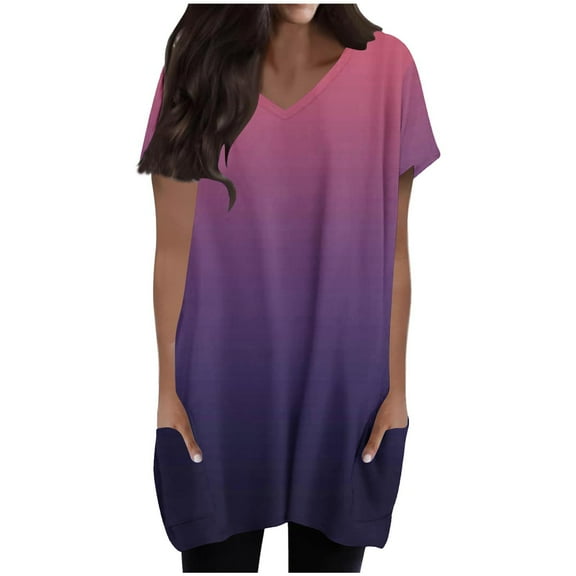Jalioing Women's Oversized Shirts Short Sleeve V Neck Casual Tops with Pocket Summer Fashion Loose Blouses