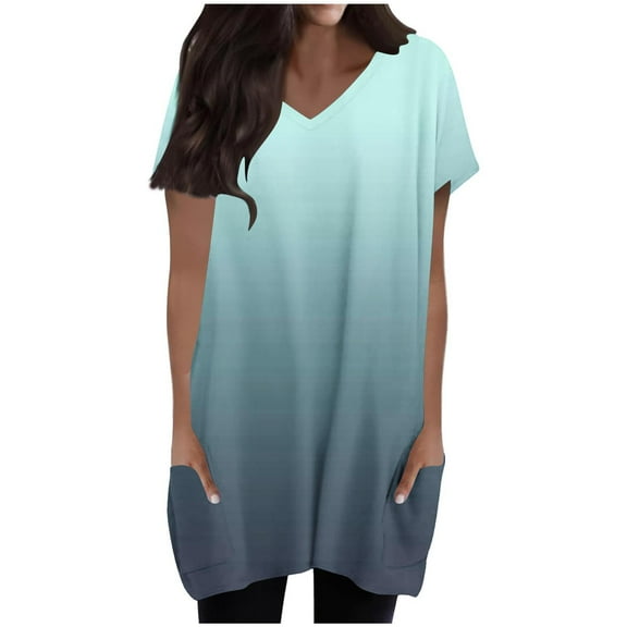 Jalioing Women's Oversized Shirts Short Sleeve V Neck Casual Tops with Pocket Summer Fashion Loose Blouses