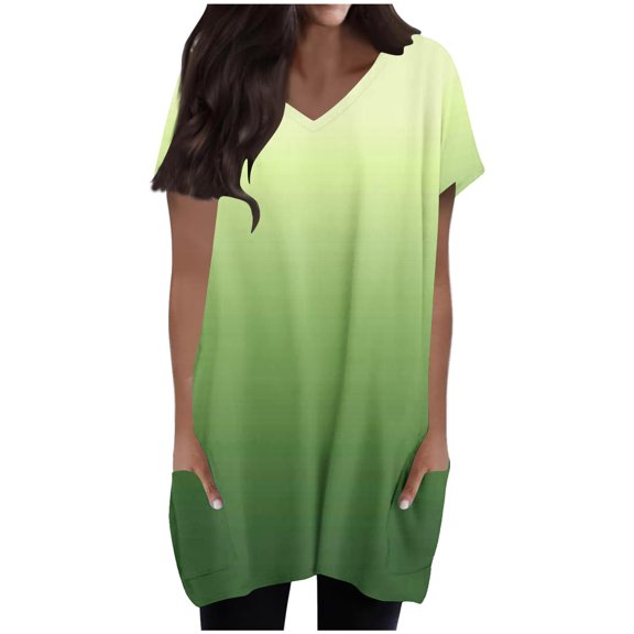 Jalioing Women's Oversized Shirts Short Sleeve V Neck Casual Tops with Pocket Summer Fashion Loose Blouses