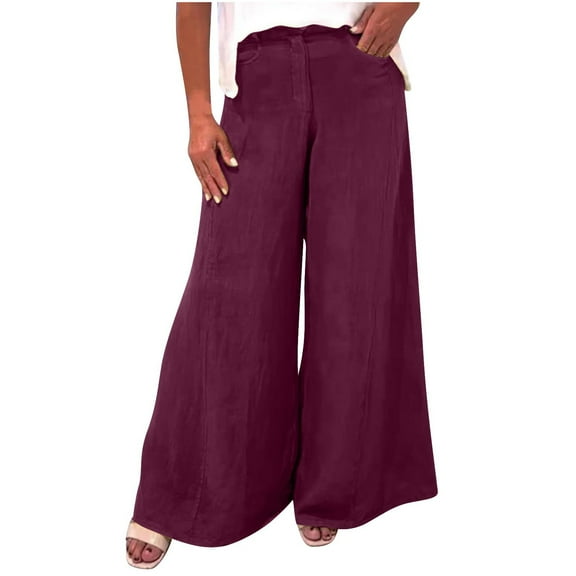 Jalioing Women's Palazzo Pants Button Waist Wide Leg Baggy Trousers with Pocket Summer Dressy Fashion Work Pants