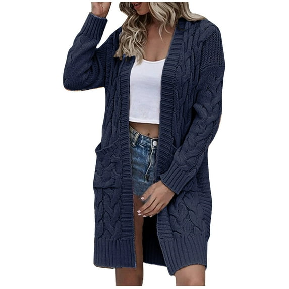 Jalioing Women's Plus Size Cardigan Cable Knit Fall Cardigans Open Front Long Sweater Coat with Pocket