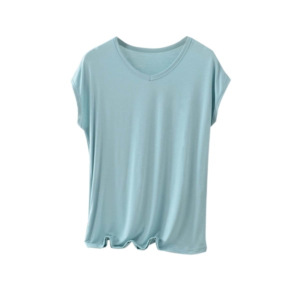 Jalioing Women's Plus Size Pajama Shirt V Neck Short Sleeve Comfy Loose Sleep Tops Summer Casual Pajama T Shirt