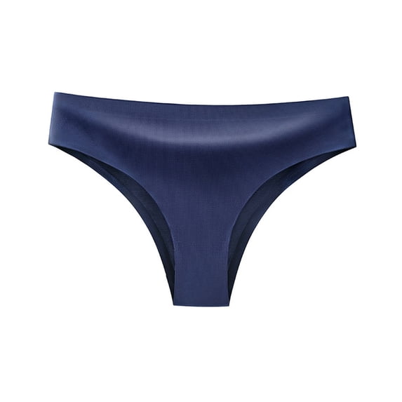 Jalioing Women's Plus Size Satin Traceless Panties Ice-Slik Briefs Low Waist Breathable Seamless Underwear (Medium, Dark Blue)