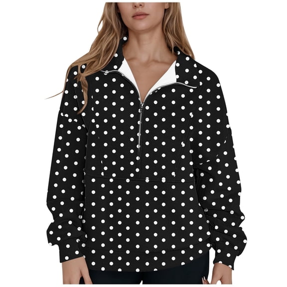 Jalioing Women's Print Sweatshirts Half Zip Long Sleeve Collared Pullover Tops Casual Trendy Shirts Clothes