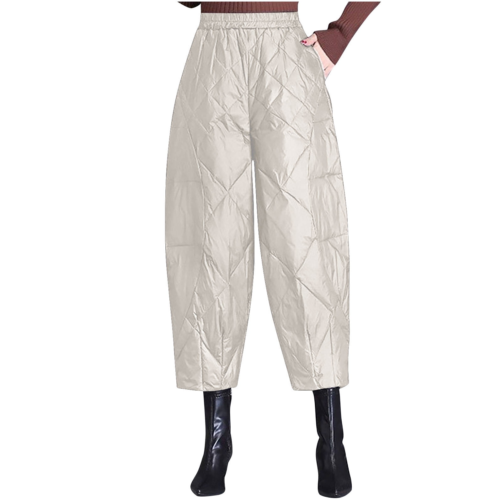 RQYYD Women's Lightweight Puffy Pants Elastic High Waist