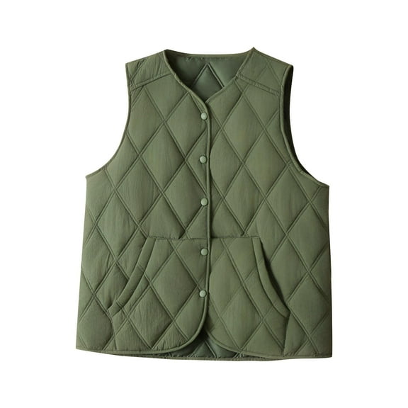Jalioing Women's Quilted Vest Lightweight Winter Sleeveless Thermal Coat Padded Button Down Warm Vest with Pocket
