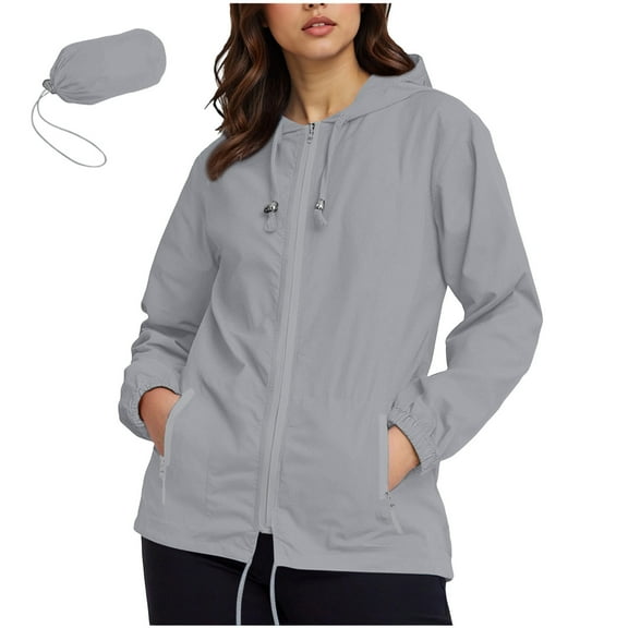 Jalioing Women's Rain Jacket Waterproof Lightweight Full Zip Hooded Jacket with Pocket Hiking Athletic Raincoat