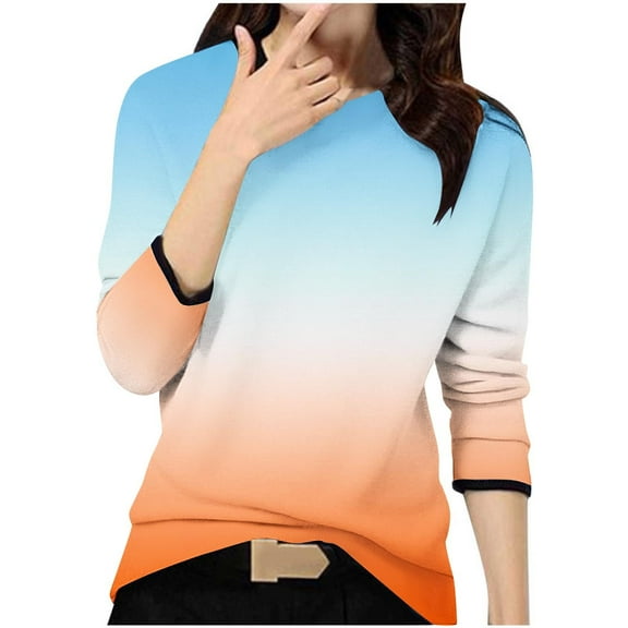 Jalioing Women's Shirts Fashion Casual Long Sleeve Crew Neck Print T Shirt Fall Winter Basic Loose Tunic Tops