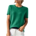 thumbnail image 1 of Jalioing Women's Short Sleeve Knit Tops Solid Color Crew Neck Sweater Tops Spring Fashion Casual Pullover Sweater, 1 of 6