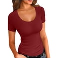 thumbnail image 1 of Jalioing Women's Short Sleeve T Shirt Summer Trendy V Neck Slim Tees Tops Solid Color Basic Going Out Shirts, 1 of 5