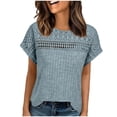 thumbnail image 1 of Jalioing Women's Short Sleeve Tops Fashion Casual Ribbed Knit Crew Neck Shirts Lace Patchwork Summer Trendy Tunic Blouses, 1 of 8